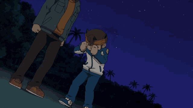 a cartoon drawing of a boy with the letter a on his jacket