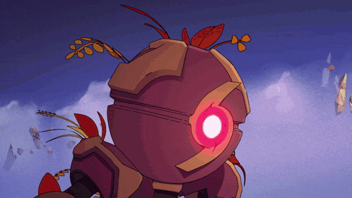 a cartoon drawing of a robot with flowers on its head