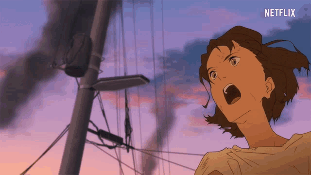 a cartoon of a woman screaming with a netflix logo behind her
