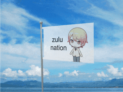 a flag with a picture of a boy and the words zulu nation on it