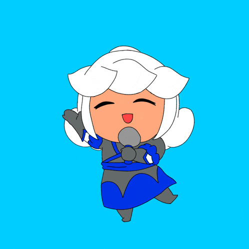 a cartoon of a girl singing into a microphone with a blue background