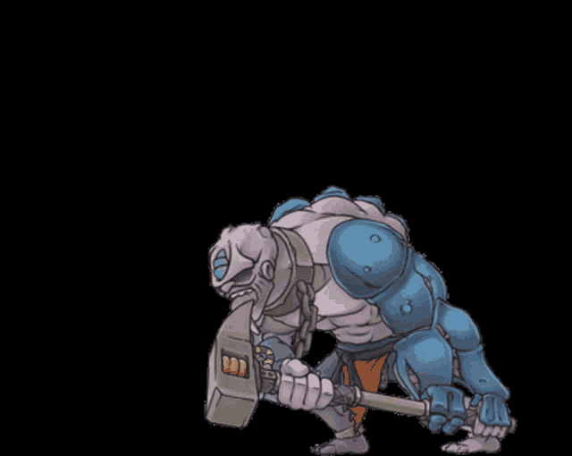 a cartoon of a monster holding a large axe