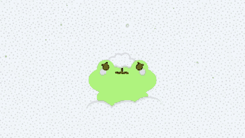a pixel art of a green frog taking a bath with soap bubbles on its head .