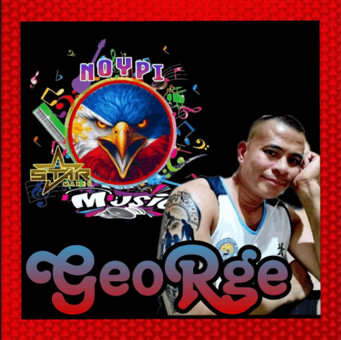 a picture of a man with the name george on the bottom right