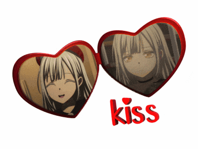 a pair of heart shaped sunglasses with a girl on them and the word kiss underneath