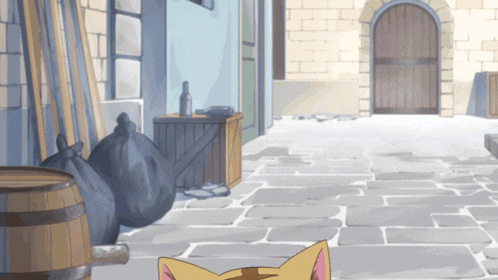 a cartoon drawing of a cat on a stone floor