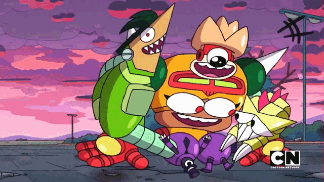 a group of cartoon characters with cn written on the bottom right