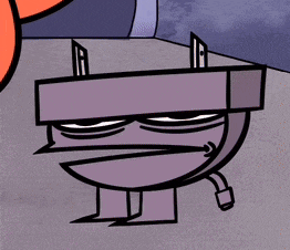 a cartoon drawing of a purple object with a slight smile on its face