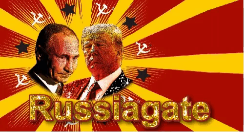 a poster with two men and the words russiagate
