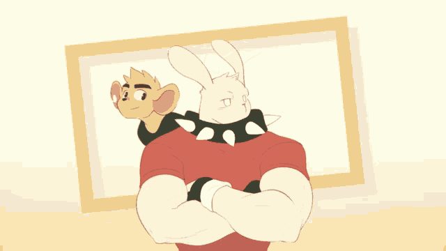 a cartoon drawing of a rabbit and a mouse