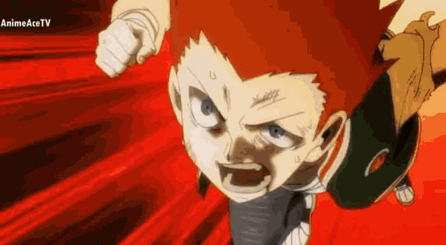 a cartoon of a boy with red hair and blue eyes is being shown on animeace tv