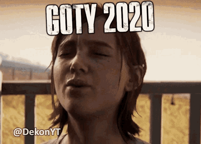 a woman with her eyes closed and the words goty 2020 written above her