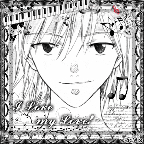 a black and white drawing of a boy with the words i love my love on the bottom