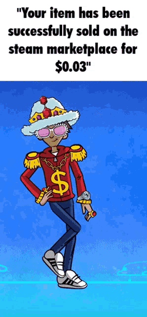 a cartoon character with a dollar sign on his sweater