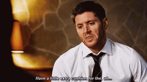 a man in a white shirt and tie says have a little extra cushion for the uh ...