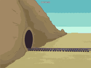 a cartoon of a train going through a tunnel with the website www.freepik.com visible