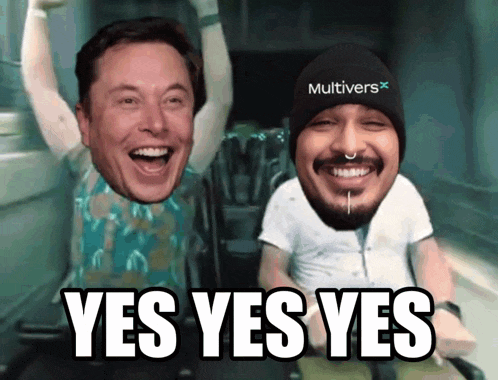 elon musk and a man with a multivers hat on