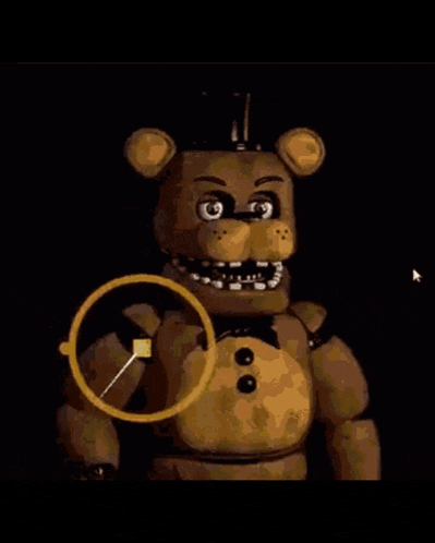 five nights at freddy 's freddy the bear is holding a lemon in his mouth .