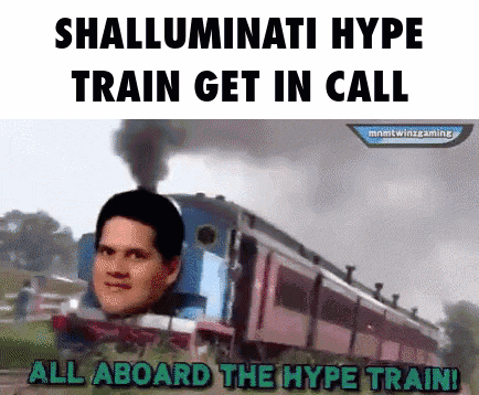 a picture of a train with a man 's face on it that says shallluminati hype train