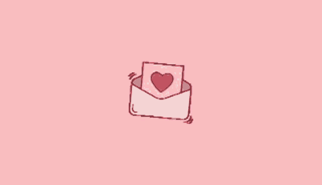 a pink background with a white envelope with a heart inside of it
