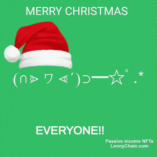 a green background with a santa hat on it and the words merry christmas everyone