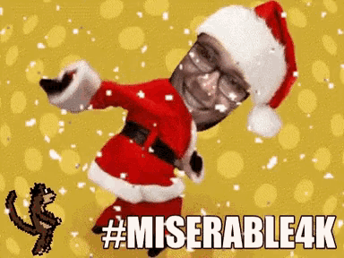 a cartoon of a man dressed as santa claus with the words miserable4k below him