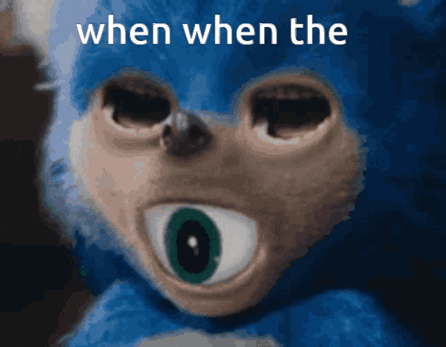 a close up of a stuffed animal with the words when when the
