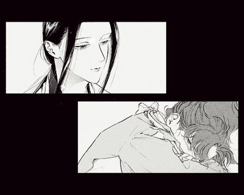 two black and white drawings of a man and a woman