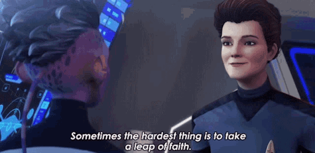 Sometimes The Hardest Thing Is To Take A Leap Of Faith Captain Kathryn Janeway GIF - Sometimes The Hardest Thing Is To Take A Leap Of Faith Captain Kathryn Janeway Star Trek Prodigy GIFs