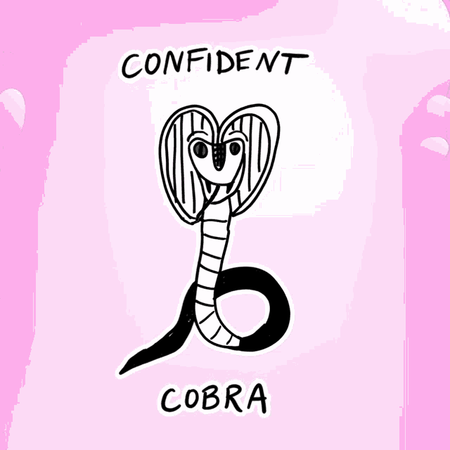 a drawing of a snake with a heart shaped head and the words confident cobra below it