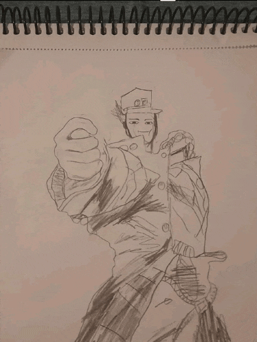 a drawing of a man with a hat that says ' oe ' on it