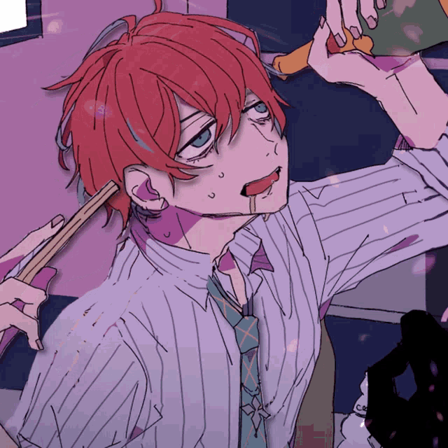 a drawing of a boy with red hair and a tie