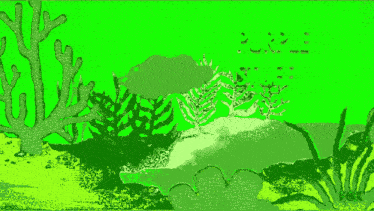 purple stuff is written on a green background with seaweed