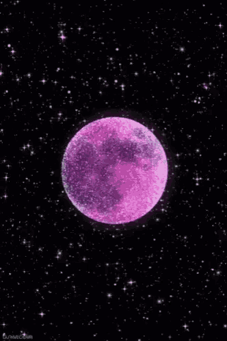 a pink moon is surrounded by stars in a dark space .