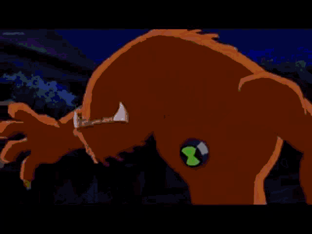 a cartoon character with a green light coming out of his chest