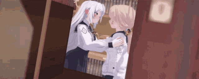 a couple of anime girls standing next to each other with the number 0 behind them