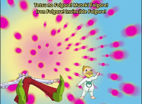 tetsu no folgore muteki folgore iron folgore invincible folgore written on a blue background