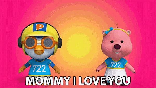 a cartoon character says mommy i love you while standing next to another character