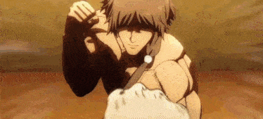 a man is standing in front of a fist in a cartoon .