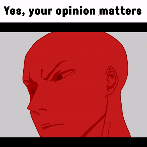 a red head with the words yes your opinion matters on the bottom