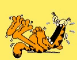 garfield is laying on his back with his feet up and scratching his face .
