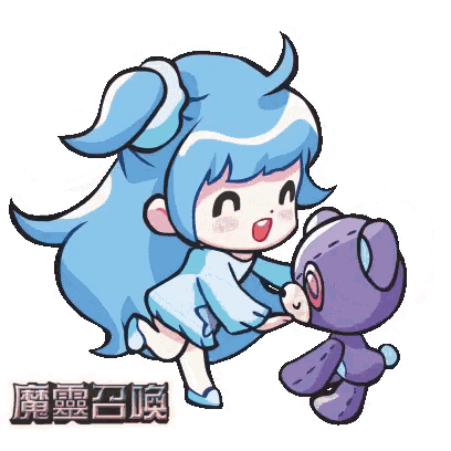 a cartoon of a girl holding a teddy bear with chinese writing behind her