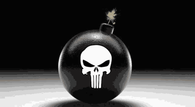 a black bomb with a punisher skull on it
