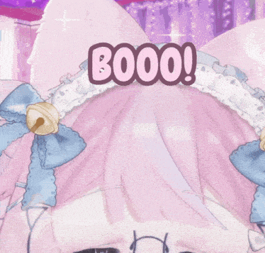 a close up of a girl 's face with the word booo written on it