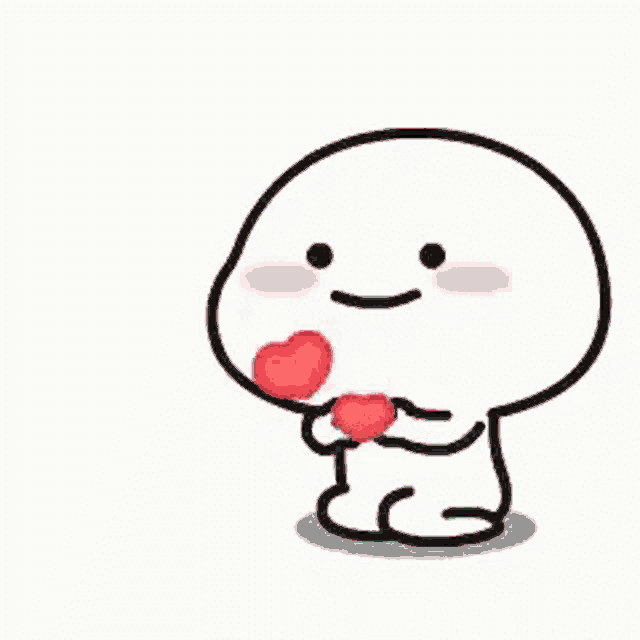 a cartoon character is holding a red heart in his hands and smiling .