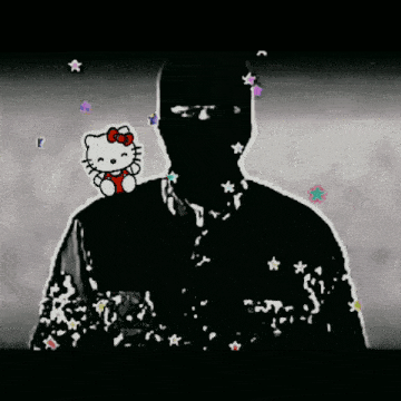 a man with a hello kitty on his back