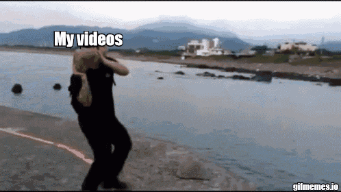 a woman standing on a beach with the words " my videos " written on the bottom