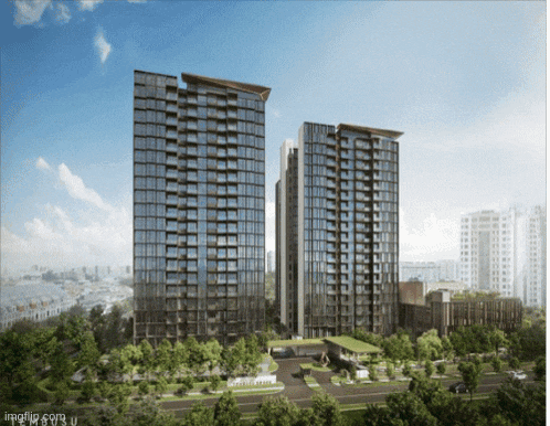 an artist 's impression of a very tall building with the letters u in the lower right corner