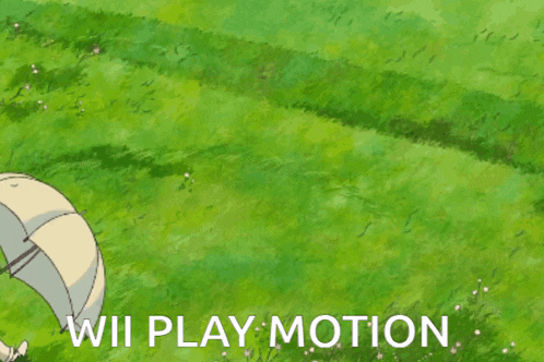 a cartoon of a man holding an umbrella and the words wii play motion