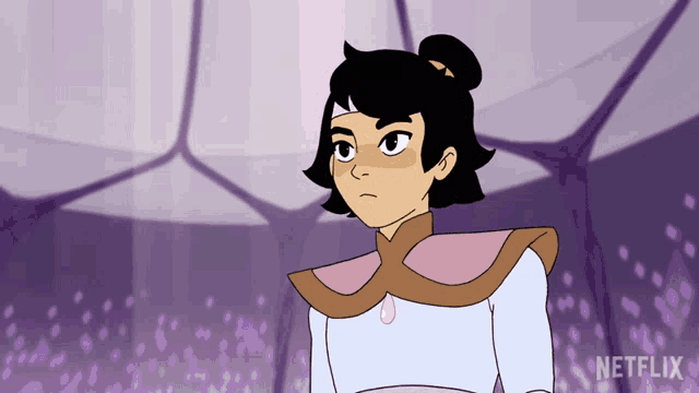 a cartoon character from netflix is shown in a purple room